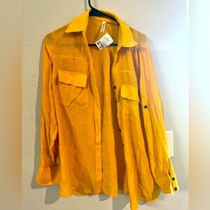 XL YELLOW BUTTON UP BLOUSE MUSTARD